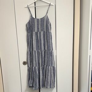 BeachLunchLounge Cotten and Linen Blue and White Striped Sleeveless Dress Size L